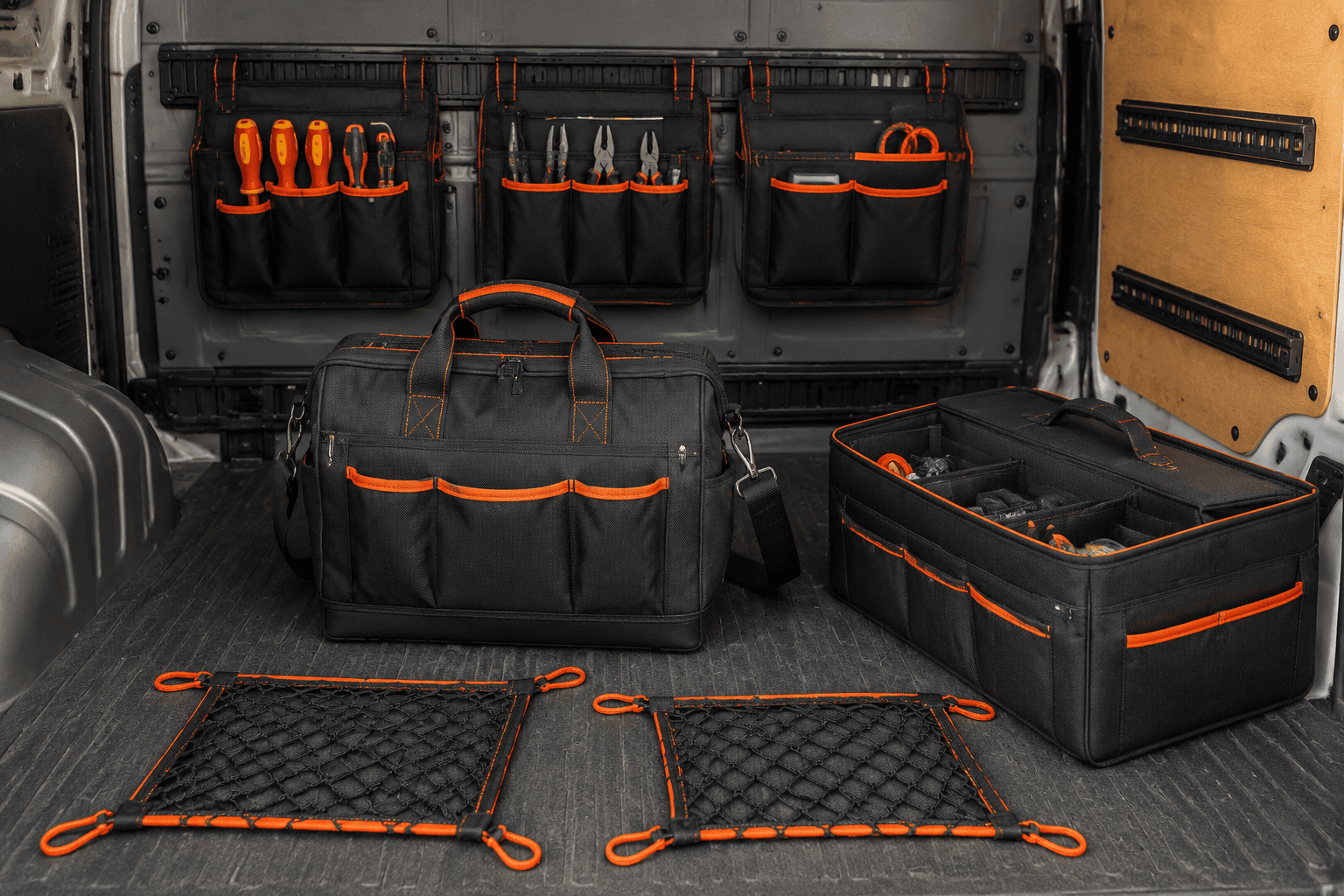Tradesperson Starter Kit shown as an unbranded no-drill van storage product